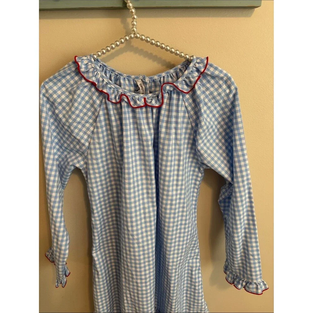 Sweet Dreams Light Blue and White Gingham nightgown size 10